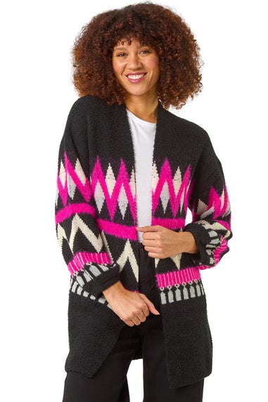 Roman Candy Pink Aztec Jacquard Knit Cardigan
