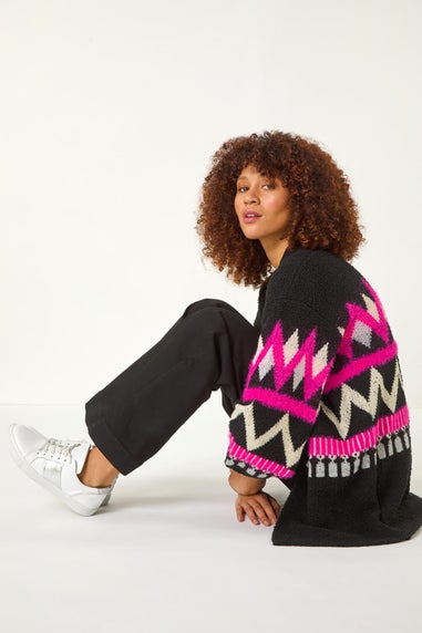 Roman Candy Pink Aztec Jacquard Knit Cardigan