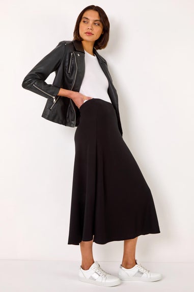 Roman Black A-Line Pull On Stretch Skirt