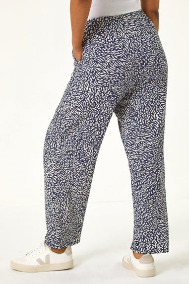 Roman Navy Petite Abstract Print Stretch Trouser