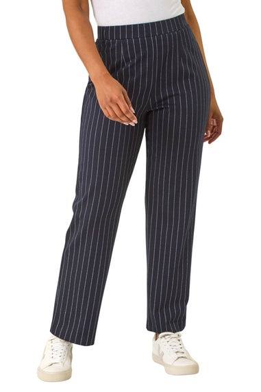 Roman Navy Petite Stripe Print Stretch Trousers