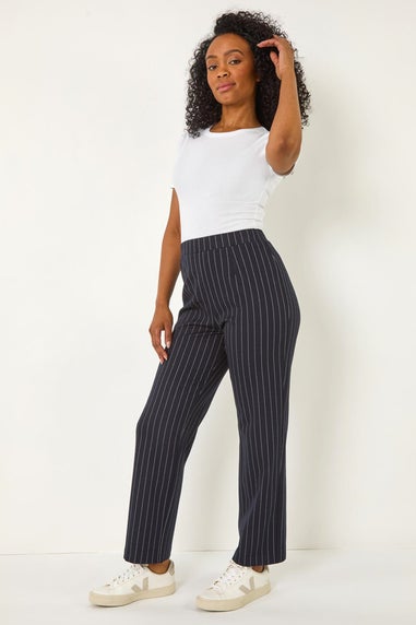 Roman Navy Petite Stripe Print Stretch Trousers