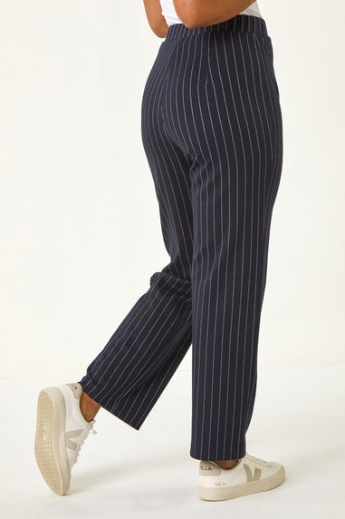 Roman Navy Petite Stripe Print Stretch Trousers