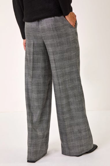 Roman Grey Check Print Tie Front Wide leg Tie Trouser