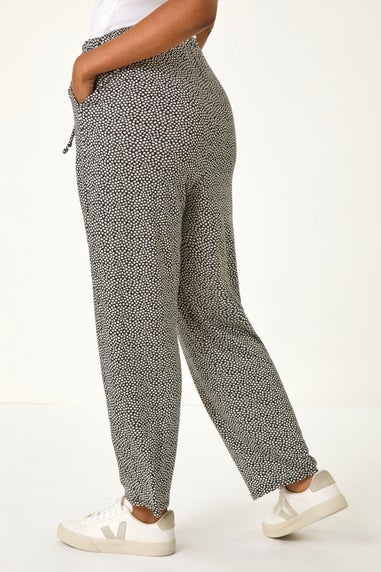 Roman Black Petite Spot Print Stretch Trousers