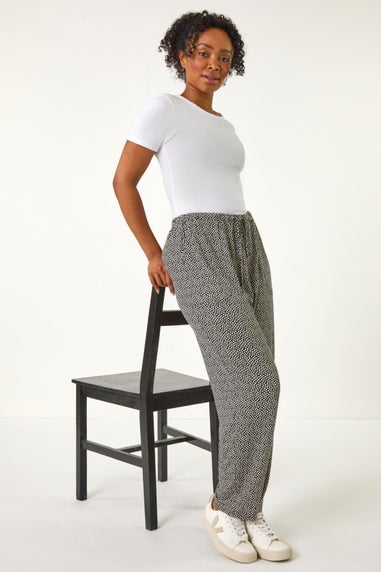 Roman Black Petite Spot Print Stretch Trousers