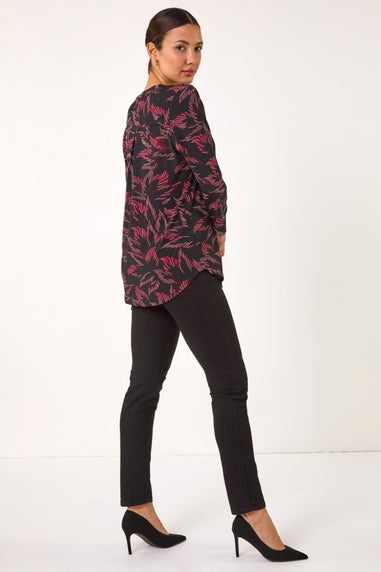 Roman Red Textured Abstract Print V-Neck Stretch Shirt