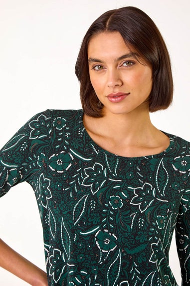 Roman Teal Floral Print Swing Top