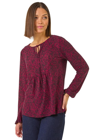 Roman Red Printed Tie Neck Top