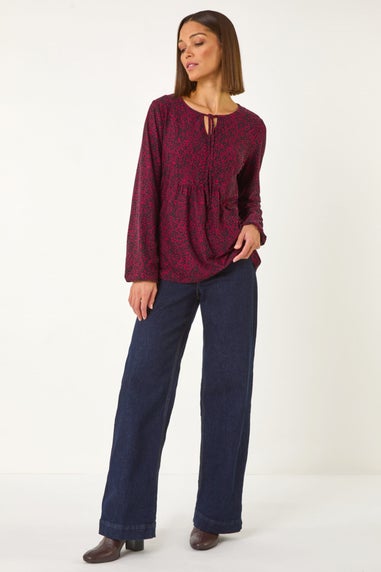 Roman Red Printed Tie Neck Top