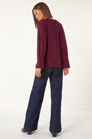 Roman Red Printed Tie Neck Top