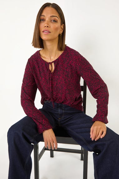 Roman Red Printed Tie Neck Top