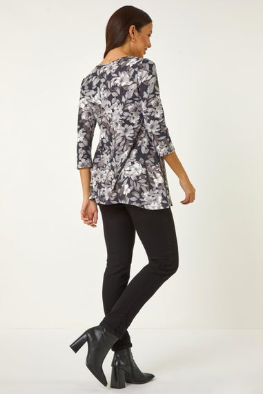 Roman Grey Floral Print Swing Top