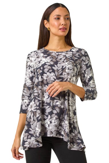 Roman Grey Floral Print Swing Top