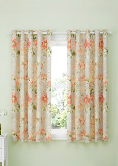 Dreams & Drapes Design Flourette Lined Natural Eyelet Curtains