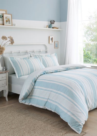 Dreams & Drapes Decorative Finlay Stripe Blue Fitted Bed Sheet Set