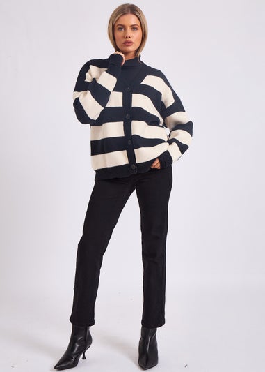 Gini London Mono Stripe Oversized Button Through Cardigan