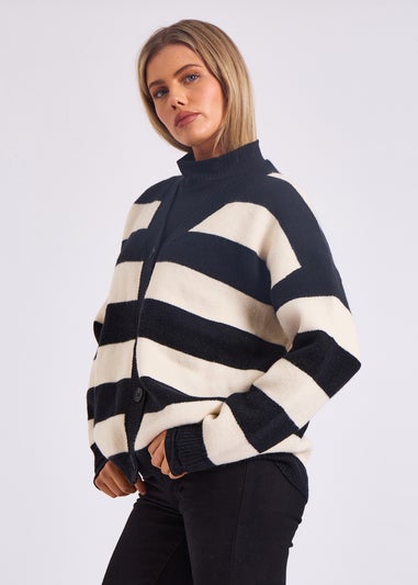 Gini London Mono Stripe Oversized Button Through Cardigan