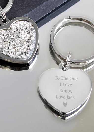 Personalised Memento Company Silver Diamante Heart Keyring