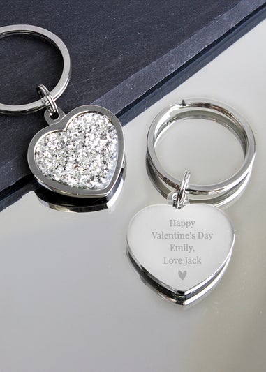 Personalised Memento Company Silver Diamante Heart Keyring