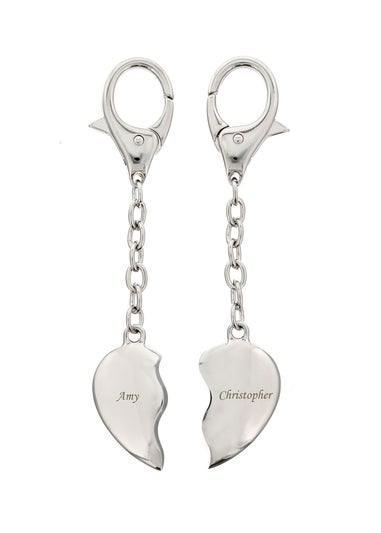 Personalised Memento Company  Silver Two Hearts Keyring