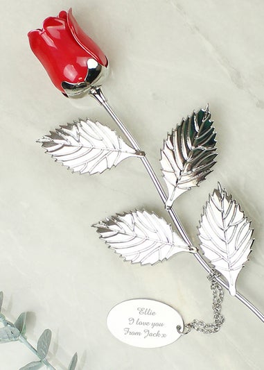 Personalised Memento Company Silver Silver Plated Red Rose