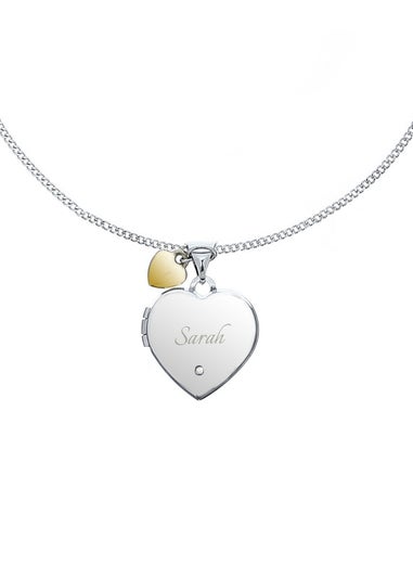 Personalised Memento Company Sterling Silver Heart Locket Necklace & 9ct Gold Charm