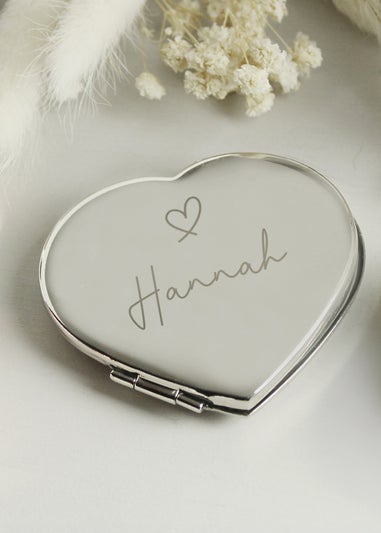 Personalised Memento Company Silver Diamante Heart Compact Mirror