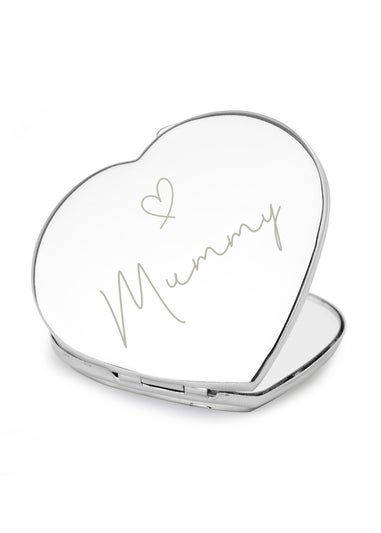 Personalised Memento Company Silver Diamante Heart Compact Mirror