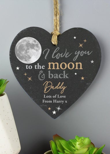 Personalised Memento Company Moon & Back Slate Heart Decoration