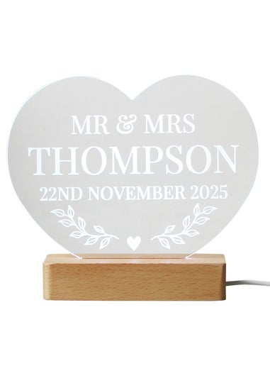 Personalised Memento Company Brown Light Up LED Heart with Wooden Base