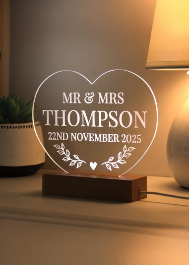 Personalised Memento Company Brown Light Up LED Heart with Wooden Base