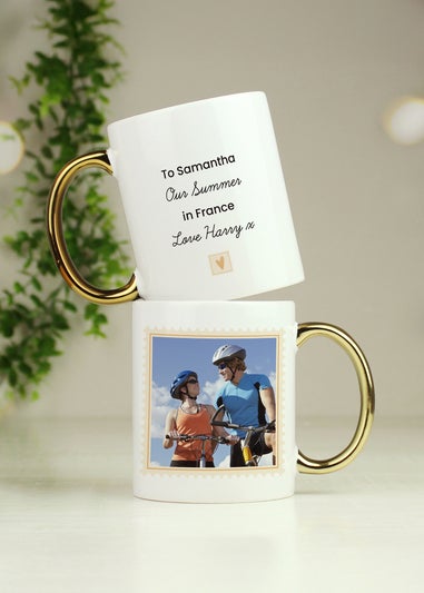 Personalised Memento Company White Photo Upload Heart Gold Handled Mug