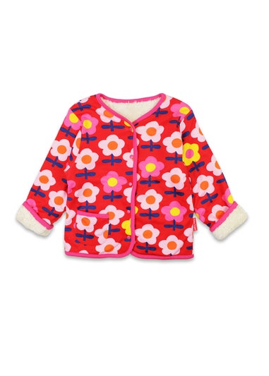 Toby Tiger Organic Pink Flower Print Reversible Jacket (12  months - 8 years)