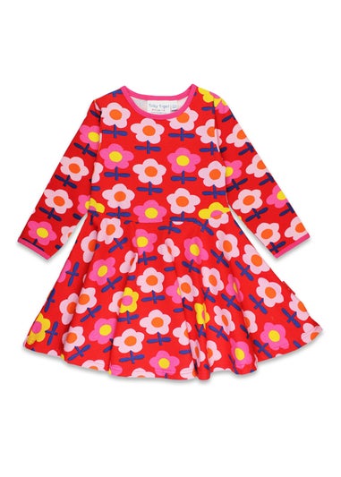 Toby Tiger Organic Pink Flower Print Skater Dress (12  months - 8 years)