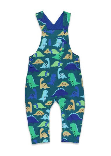 Toby Tiger Organic Green Tonal Dinosaur Print Dungarees (3  months - 4 years)