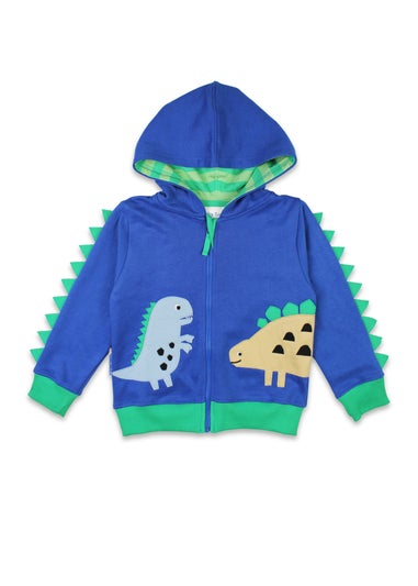 Toby Tiger Organic Blue Tonal Dinosaur Applique Hoodie (6 months - 6 years)