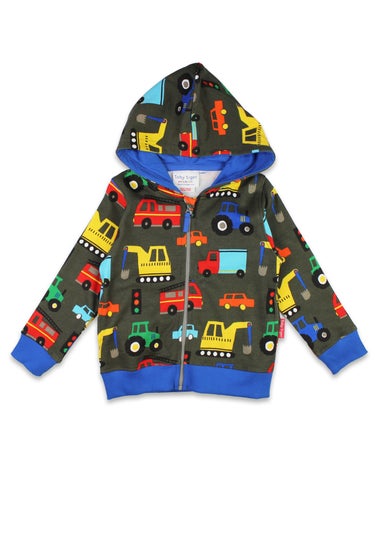 Toby Tiger Organic Multi Colour Transport Print Hoodie (6 months - 6 years)