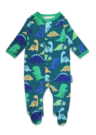 Toby Tiger Organic Green Tonal Dinosaur Print Sleepsuit (Newborn - 12 months)