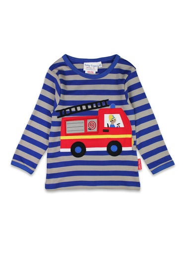 Toby Tiger Organic Blue Fire Engine Applique Long-Sleeved T-Shirt (6 months - 8 years)