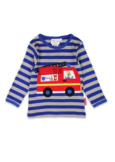 Toby Tiger Organic Blue Fire Engine Applique Long-Sleeved T-Shirt (6 months - 8 years)