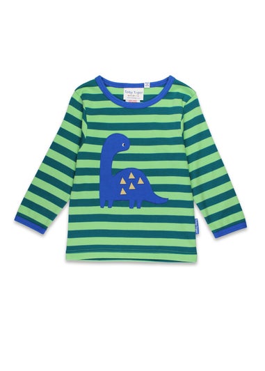 Toby Tiger Organic Green Tonal Dinosaur Applique Long-Sleeved T-Shirt (6 months - 8 years)