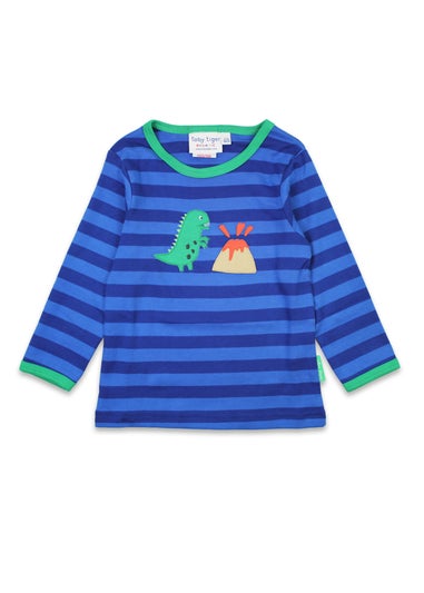 Toby Tiger Organic Blue Tonal Dinosaur Applique T-Shirt (6 months - 8 years)