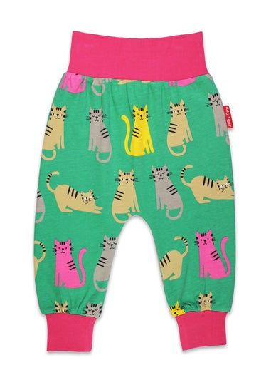 Toby Tiger Organic Green Kitten Print Yoga Pants (Newborn - 3 years)