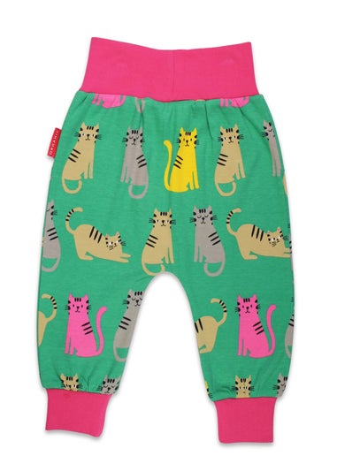 Toby Tiger Organic Green Kitten Print Yoga Pants (Newborn - 3 years)