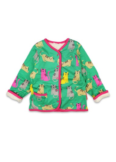 Toby Tiger Organic Green Kitten Print Reversible Jacket (12  months - 8 years)