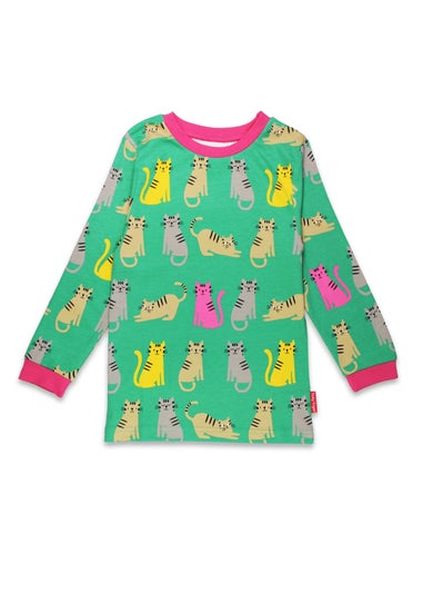 Toby Tiger Organic Green Kitten Print Pyjamas (12  months - 6 years)