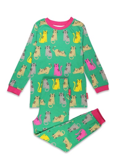 Toby Tiger Organic Green Kitten Print Pyjamas (12  months - 6 years)