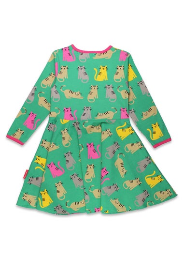 Toby Tiger Organic Green Kitten Print Skater Dress (12  months - 8 years)