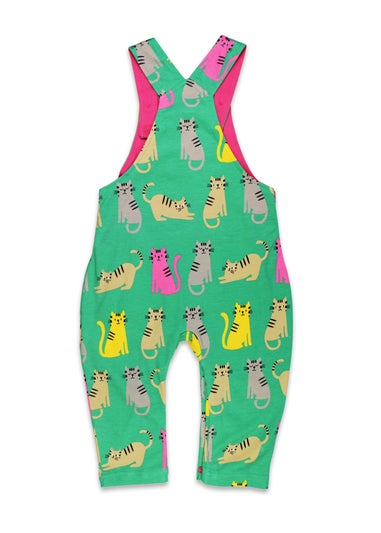 Toby Tiger Organic Green Kitten Print Dungarees (3  months - 4 years)